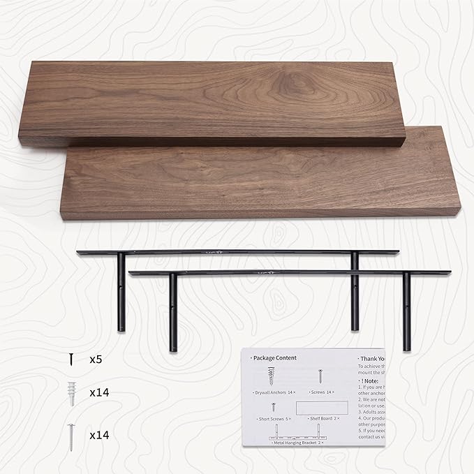 Axeman Walnut Floating Shelves for Wall - 24 Inch Wide x 6 Inch Deep Solid Walnut Wood Shelves Set of 2 - Natural Wooden Shelves for Room Wall Decor