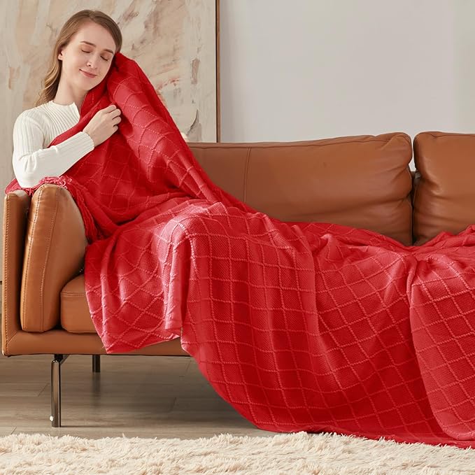 inhand Knitted Gift Throw Blankets for Couch and Bed,Valentines Day Decor Blanket for Her Him Girlfriend Wife, Red Romatic Lightweight Decorative with Tassel, Farmhouse Warm Woven for Women, 50"x60"