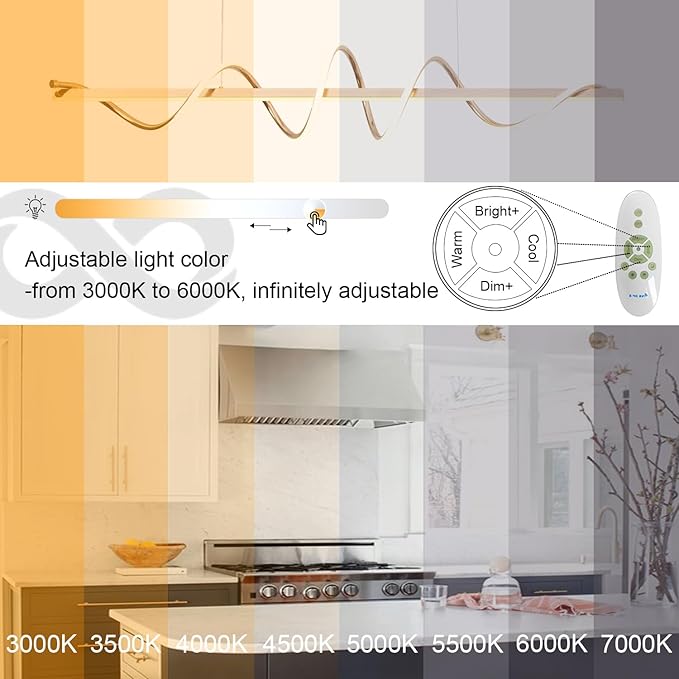 Modern Pendant Light - Gold Led Chandelier for Dining Room with Creative Snake-Shaped Twist - Electroplated Gold Led Kitchen Island Lighting Over Table