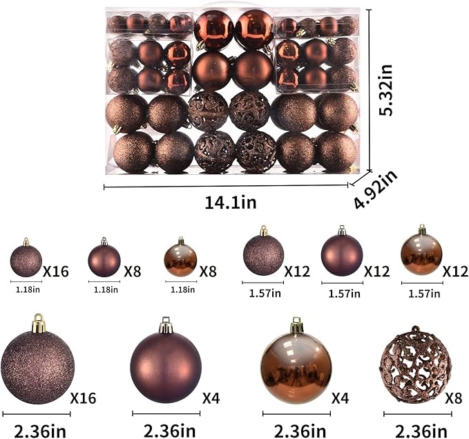Halloween Balls Tree Ornaments, Shatterproof Christmas Decorations Set with Reusable Hand-held Gift Package for Holiday Xmas Tree Decor (100, Brown)