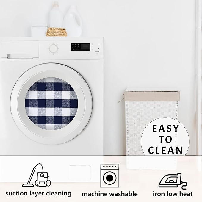 SEEKSEE Cotton Buffalo Plaid Rug 4'x6' Navy Blue and White Hand Woven Checked Rug Washable Doormats Indoor Outdoor Rugs for Layered Front Door Mats, Porch, Kitchen, Farmhouse, Entryway