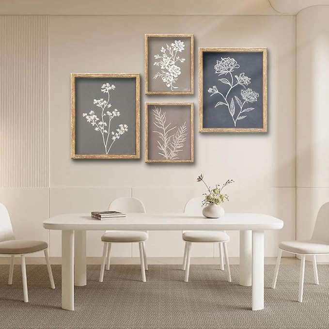 GUMEYJIA Boho Wall Art Set of 4 for Framed Minimalist Botanical Print Canvas Art Rustic Vintage Farmhouse Home Kitchen Wall Decor (8x10 in)