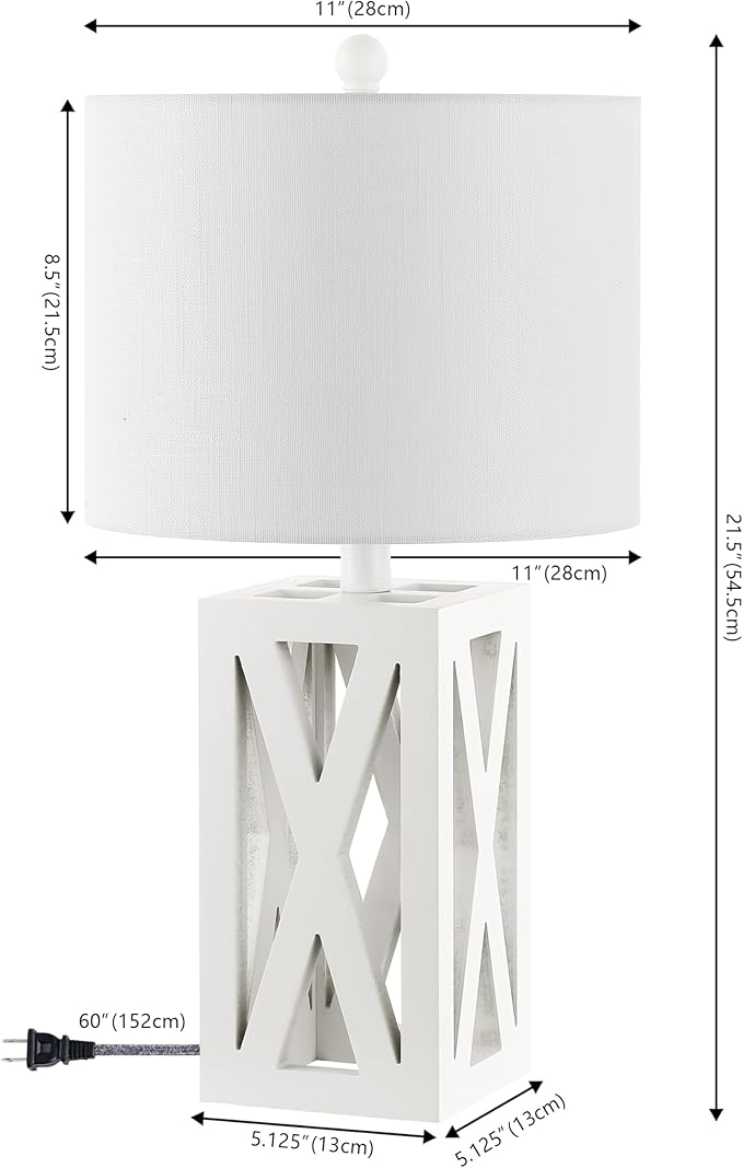 JONATHAN Y JYL1062B-SET2 Stewart 21.5" Wood LED Table Lamp Farmhouse, French Country, Rustic, Bohemian, Bedroom, Living Room, Office, College, Bookcase, White (Set of 2)