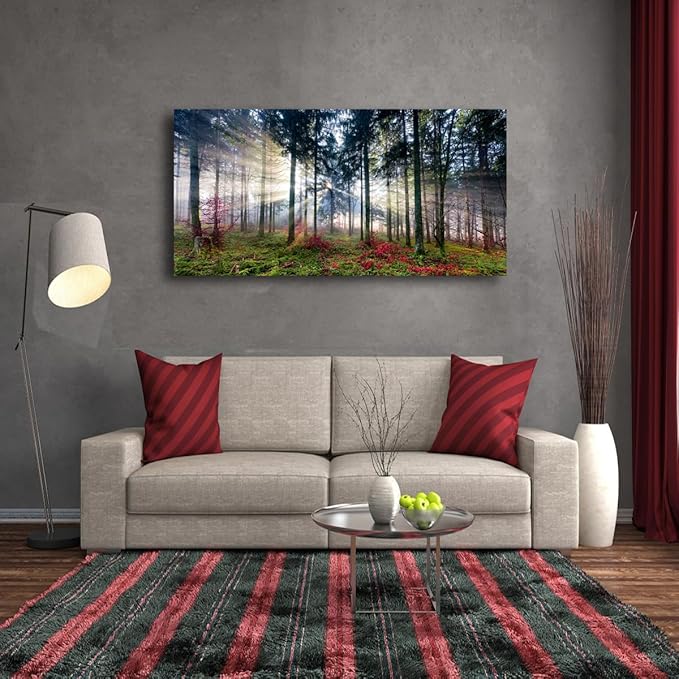 Forest Pictures Canvas Wall Art for Living room Bedroom Wall Decor,Sunrise Wall Art Print Paitnings for home Decor,Morden Artwork Tree Morning light Canvas Art Waterproof Stretched Ready to