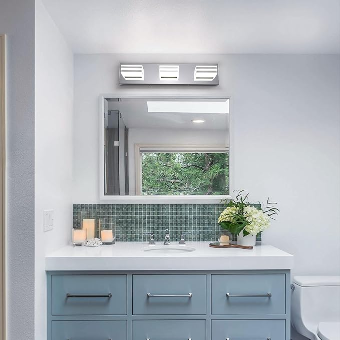 LED Vanity Lights 20in Bathroom Lights Fixtures over Mirror 3 Light LED Lighting Fixture for Bathroom 18W Mirror Lighting Fixture Modern Bath Light Bar Chrome Bath Lamps 6000K Vanity Wall Scone