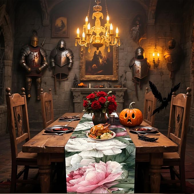 ANNA QUEEN Flowers Table Runner 13 x 72 Inch for Dining Table, Table Runner for Seasonal Autumn Kitchen Dining Table Decoration for Home Party Decor Thanksgiving Harvest