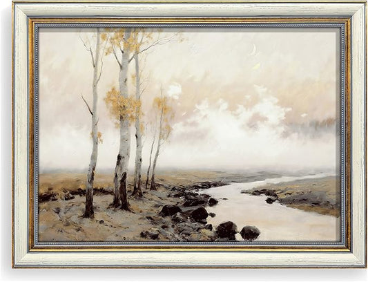 EAFPG Textured Gel Finish Gold Framed Vintage Wall Art for Bathroom, Autumn Landscape Canvas Prints for Living Room, Bedroom & Kitchen, Aesthetic Paintings for Office, Rustic Wall Decor, 12"x16"