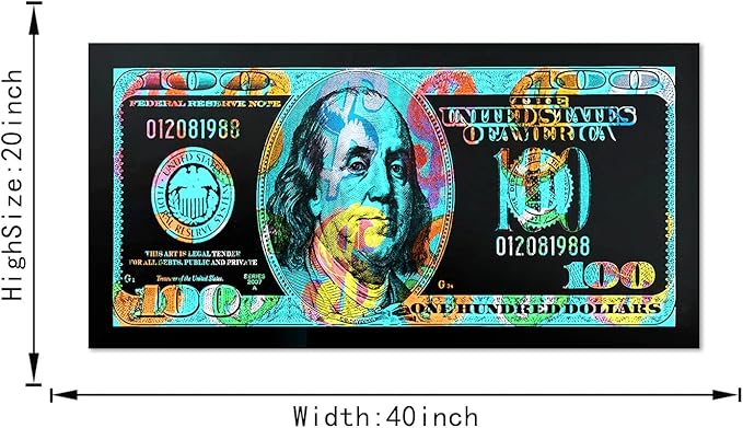 Modern Home Decor Large Graffiti Wall Art for Wall Canvas Office Home Decor 100 Dollar Poster and Prints Wall Art HD Print for Living Room Bedroom Bathroom Wall Hang Up Framed Easy to Hang-40 Wx20 H