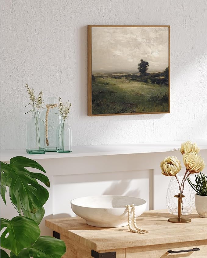 InSimSea Square Framed Canvas Wall Art, Landscape Room Decor Classical Scenery Vast Valley Grassland Oil Paintings Canvas Art Wall Decor, Home Decor for Living Room, Bedroom, Office 12"x12"