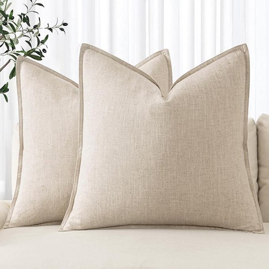 MIULEE Decorative Linen Euro Sham Pillow Covers 26x26 Natural Beige Boho Farmhouse Neutral Couch Throw Pillows for Bed Pack of 2 Accent Modern Pillowcase Sofa Livingroom Home Decor