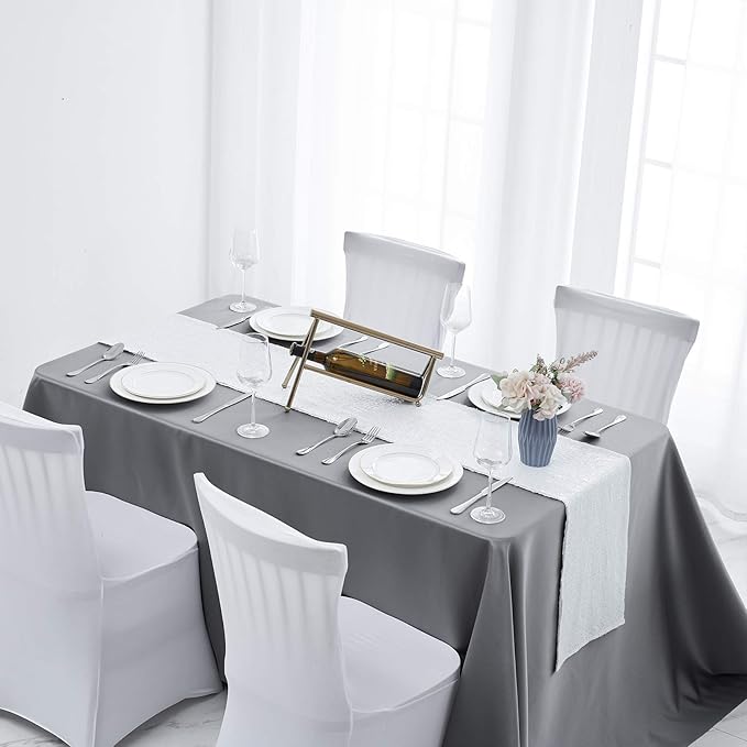 2 Packs 12 x 108 inches White Sequin Table Runner, Glitter White Table Runner for Wedding Birthday Bachelorette Holiday Party Supplies Decorations Bridal Shower Baby Shower