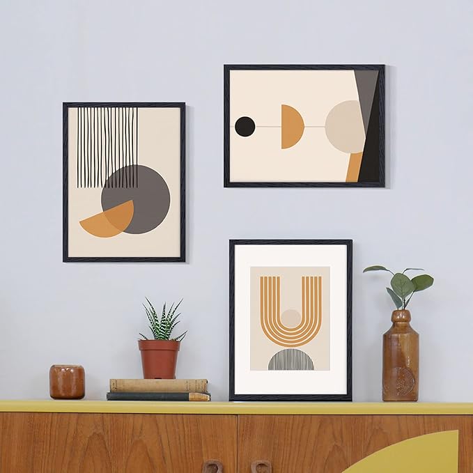 Fun Memories Black 12x16 Picture Frames, Solid Oak Wood Frame 12 by 16 Set of 3, Black Wood Frame with Mat & Tempered Glass, Matted to 8.5x11, Oak Wood Minimalist 12x16 Poster Frames