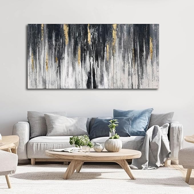 Black and Gold Wall Decor Abstract Art Modern Wall Art for Living Room 24"x 48" Framed Canvas Pictures for Bedroom Hallway Decor Ready to Hang