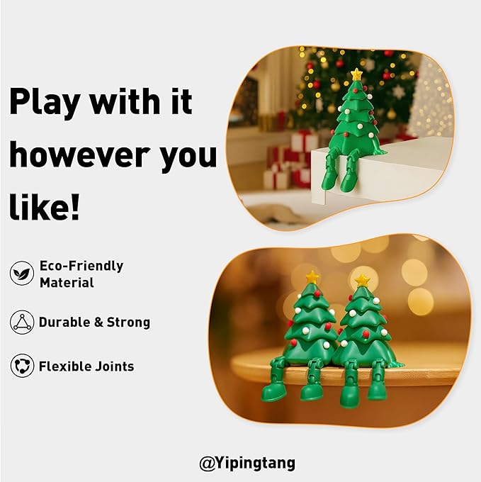 3D Printed Christmas Tree Desk Decor with Articulated Legs – Cute Holiday Desktop Figurine for Room & Office