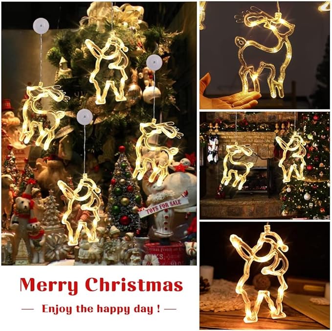 Christmas Decorations, Christmas Window Lights, Christmas Lights with Suction Cup, Christmas Window Decorations Battery Operated, Christmas Gifts for Women Kids Men (Santa & Reindeer Indoor LED 2 Pcs)