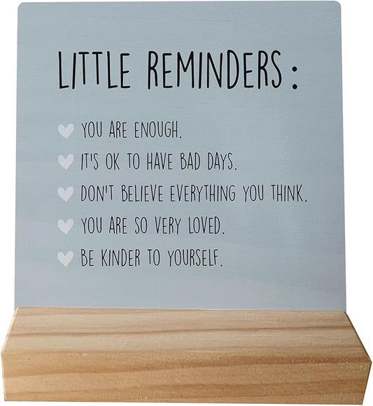 Inspirational Gift Wooden Sign - Mental Health Gift for College Girls, Self Love Gifts, Little Reminders Office Decor Sign, Back to School Gifts for College Students (Blue)