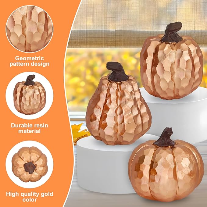 Fall Pumpkin Decor Set of 3, Resin Pumpkins Thanksgiving Table Decor, Faux Pumpkins Suitable for Fall Home Decor,Fall Table Decorations,Fall Mantel Decor