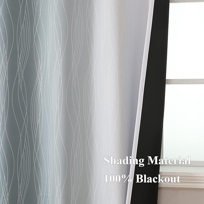 Estelar Textiler Stone Blue and Greyish White Ombre Blackout Curtains 45 Inch Length 2 Panels, Full Room Darkening Drapes for Kitchen, Thermal Insulated Grommet Short Curtains for Bathroom,42Wx45L