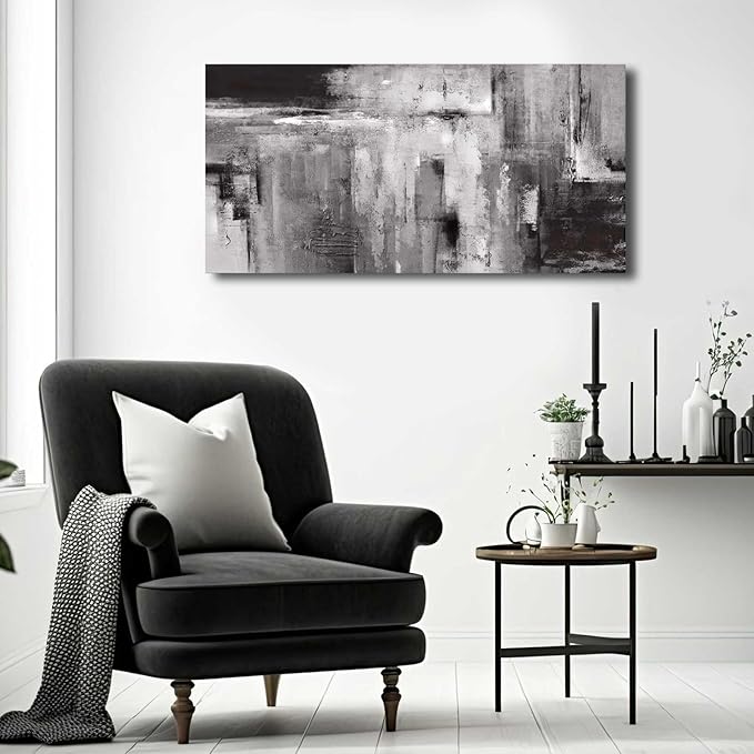 XIANSHOU Abstract Canvas Painting Modern Home Decor Black Art Picture Ready to Hang for Living Room Bedroom Office Wall Decor 20x40 Inch