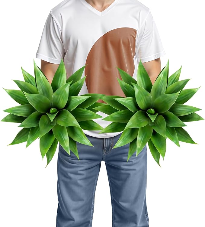Velener Artificial Agave Plant Set,18 Inch, Faux Aesthetic Plants for Home Decor, Realistic UV Resistant Fake Agave Plants Without Pot, Set of 2
