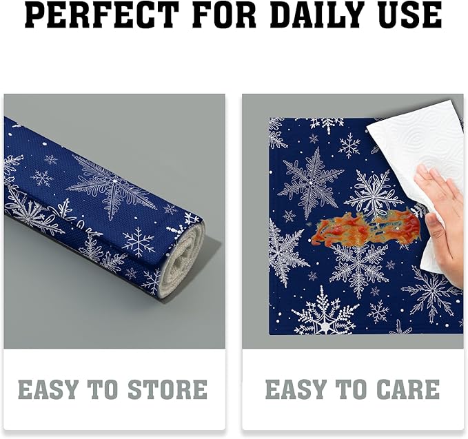 Winter Blue Snowflake Placemats 12×18 Inches Set of 4 Holiday Indoor Kitchen Dining Table Place Mats for Home Party Decoration