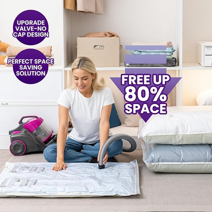 TAILI 12 Pack Combo Vacuum Storage Bags, Vacuum Seal Bags for Clothing (4 Jumbo, 4 Large, 4 Medium), Space Saver for Bulky Beddings, Comforters, Blanket, Closet Organization Space Saving