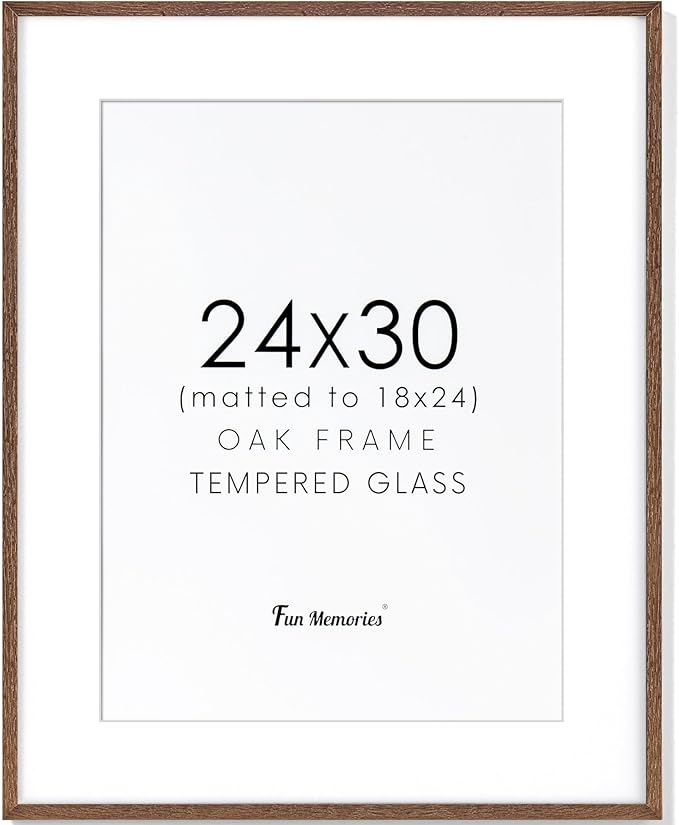 24x30 Oak Wood Picture Frame, 24"x30" Poster Frame for Wall, 24 by 30 Frame with Tempered Real Glass, 24x30 Matted Frame for 18x24 Picture, 24x30 Inch Photo Frame (Walnut Color, 1 Pack)
