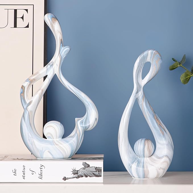 Blue Statue Decor for Living Room, Modern Sculptures Home Decor Accents, Absrtact Decor Art Statue Table Top Decorations, Shelf Decor Table Centerpieces for Dining Room