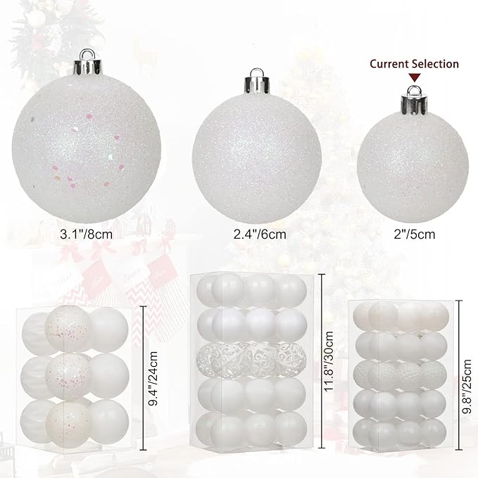 30PCS 2" Christmas Ball Ornaments Shatterproof Pearl White Christmas Tree Decorations Xmas Tree Balls Halloween Ornaments Décor