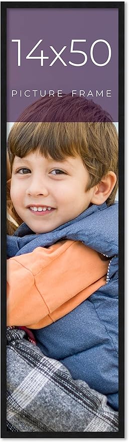 14x50 Frame Black Real Wood Picture Frame Width 0.75 Inches | Interior Frame Depth 0.5 Inches | Noir Classique Mid Century Photo Frame Complete with UV Acrylic, Foam Board Backing & Hanging Hardware