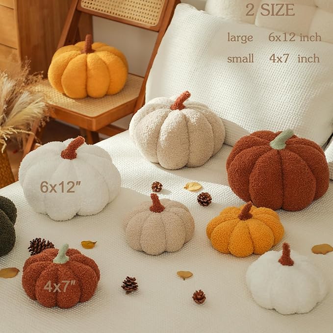 YRXRUS Halloween Pumpkin Pillows, White Pumpkin Shaped Throw Pillows Gifts, Fall Room Decoration, Small Cute Halloween Pillow, Teddy Fleece Small Cute 4x7 Inches Pillow for Natural Decor