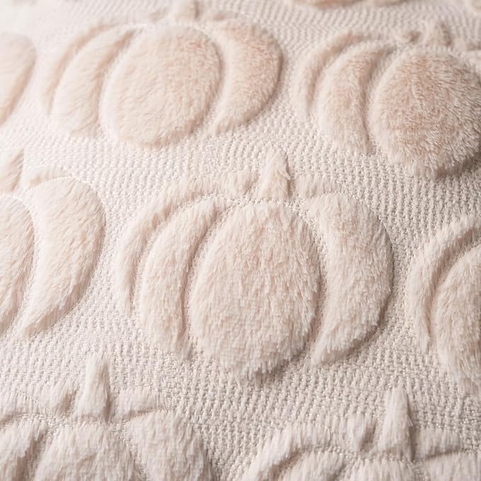 GEEORY Beige Fall Pumpkin Throw Pillow Covers, 26x26 Inch (Set of 2), Soft Faux Fur Wool, Farmhouse Style for Autumn Home Sofa Decor GC020-26