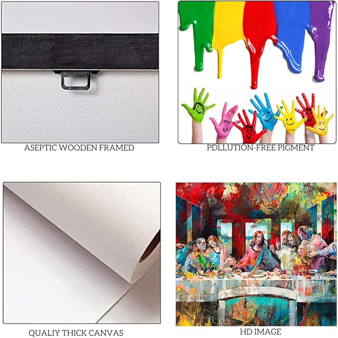 Large Canvas Wall Art - Colorful The Last Supper Painting Picture Framed Reproduction Prints Poster Modern Home Decoration for Living Room Bedroom Office, Ready To Hang 48x24 in