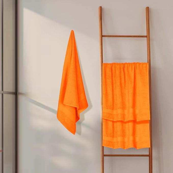 GLAMBURG Premium Cotton 4 Pack Bath Towel Set - 100% Pure Cotton - 4 Bath Towels 27x54 - Ideal for Everyday use - Ultra Soft & Highly Absorbent - Orange