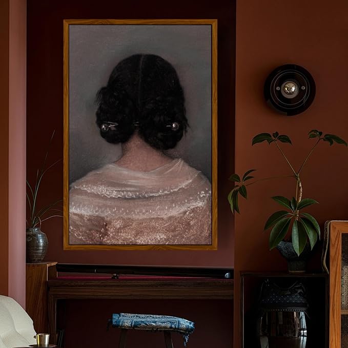 crmotu Vintage Framed Wall Art, Woman Back Portrait Canvas Painting, Elegant Lady Retro Artwork Prints, Classical Aesthetic Pictures Wall Decor Living Room Bedroom Bathroom Home Office 20x30in