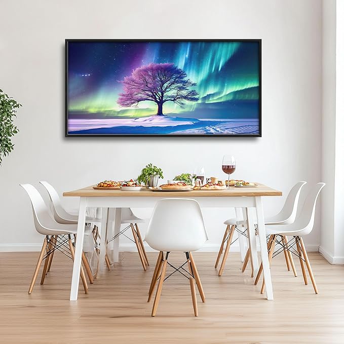 Tree of life Large Framed Wall Art Oversized Aurora Polar Lights Pictures Wall Decor Purple Aurora Polaris Canvas Print Painting Aesthetic Modern Artwork for Living Room Bedroom Office Bathroom Home Decor 60L"x30W"
