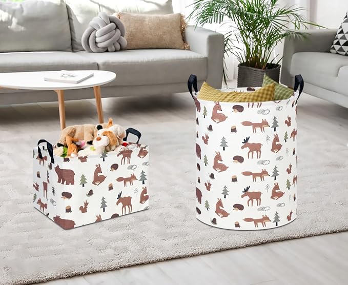 CLOCOR Rectangular Storage Basket,Collapsible Fabric Storage Container,Waterproof Toy Bin with Handles,Gift Basket(Brown Animals)