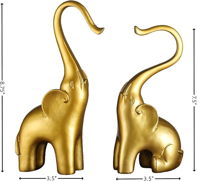 Loving Elephant Statues Home Decor, Small Elephant Figurines in Love for Women, Elephant Sculpture Heart Decorative Objects for Bookshelf Decor (Gold)