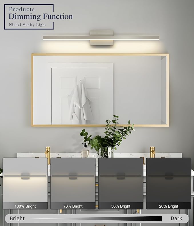 Joossnwell Brushed Nickel Bathroom Vanity Light Bar 5CCT Dimmable Bathroom Light Fixtures Over Mirror Modern LED Vanity Lighting Bath Light ETL Certificated 39.37 inch