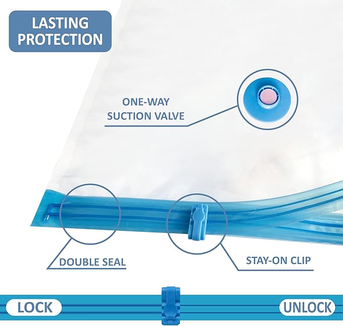 12 Pack Vacuum Storage Bags, Space Saver Vacuum Storage Bags, Vacuum Seal Bags for Clothing, Clothes, Comforters and Blankets, Hand Pump Included