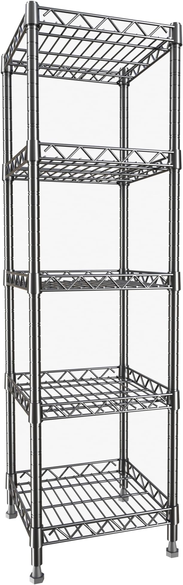 GIOTORENT 5 Tier Standing Shelving Metal Units, Adjustable Height Wire Shelf Display Rack for Laundry Bathroom Kitchen 11.8 W x 11.8 D x 50 H (5-Tier, Black)