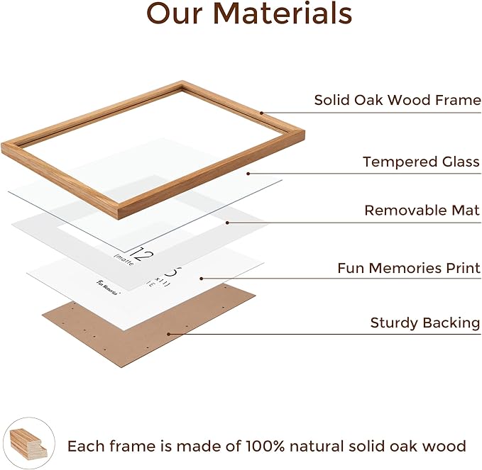 Fun Memories 12x16 Picture Frame Set of 3, Natural Oak Wood Frame 12 x 16 Poster Frame for Wall, 12"x16" Oak Wood Frame Matted to 8.5x11, Wood 12x16 Frames for Home Decor