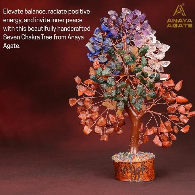 7 Chakra Crystal Tree of Life with Healing Necklace, and Chakra Bracelet - Gemstone Money Bonsai Trees - Gift for Women, Crystals and Healing Stones, Crystal Tree for Home, Office, Living Room Decor