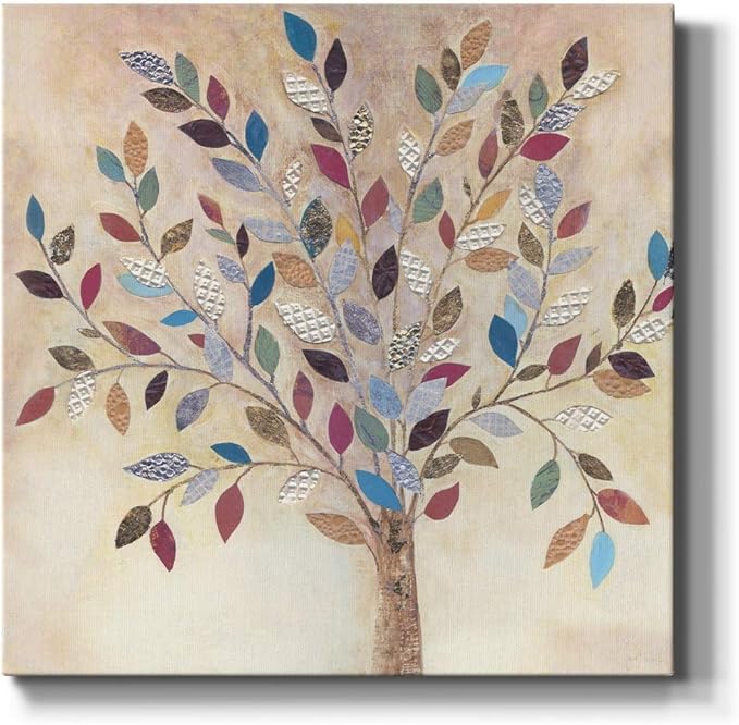 Wexford Home Square Premium Gallery Wrapped Canvas Flower Multicolor Wall Art Abstract Floral Romance Modern Pictures Print for Home Office, Ready to Hang, whimsical wood, 16x16