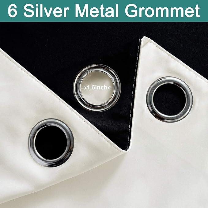 Yakamok 63 Inch Length 100% Blackout Curtains for Bedroom, 2 Thick Layers Thermal Insulated Grommet Total Blackout Drapes with Black Liner for Living Room (42Wx63L,Cream, 2 Panels)