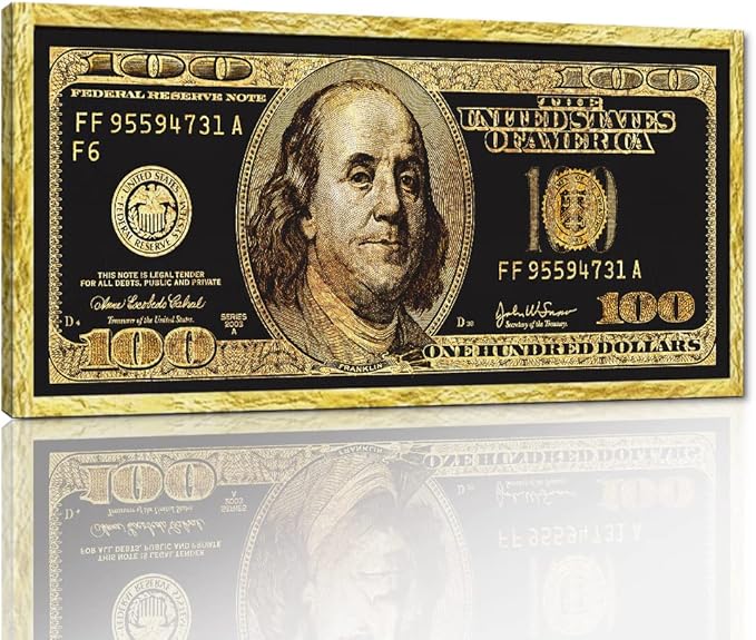 Positive Golden Dollar Money Canvas Office Paintings Prints Wall Art 100 Bill Money Abstract Wall Pictures HD Print Gift Choice for Men Farmhouse Bar Classroom Wall Decor Gallery Wrapped-40"Wx20"H