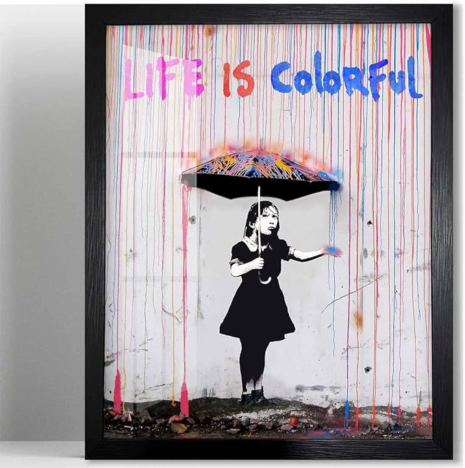 Biufo Banksy Wall Art Canvas Print Poster, Graffiti Picture Pop Street Art Decor, Home Bedroom Wall Decor (10L x 8W, Framed)