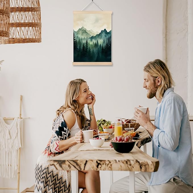 FITIE Misty Foggy Green Mountain Forest Canvas Wall Art Poster, Nature Room Decor, Dark Green Pine Forest Landscape Scenic Wall Decor Prints for Home Bedroom Living Room, 12x16 Inches