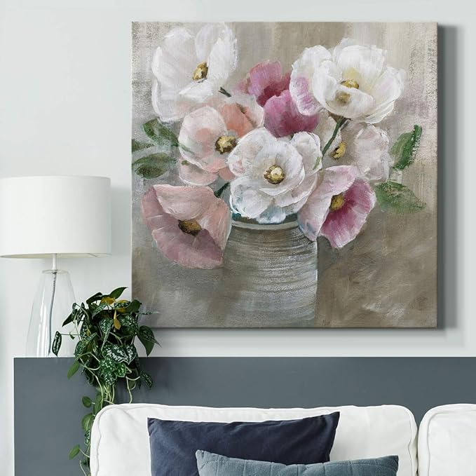 Wexford Home Square Premium Gallery Wrapped Canvas Flower Multicolor Wall Art Abstract Floral Romance Modern Pictures Print for Home Office, Ready to Hang, blooming and blushing