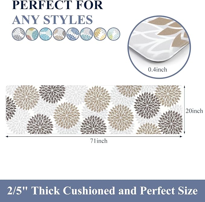 HEBE Cushioned Kitchen Mat Anti Fatigue Floor Mat Runner 20"x71" Non Slip Kitchen Mats for Floor Waterproof Kitchen Rugs and Mats Ergonomic Comfort Mat for Office,Sink,Laundry,Desk